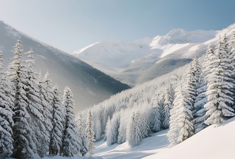 冬季森林白雪覆盖风景