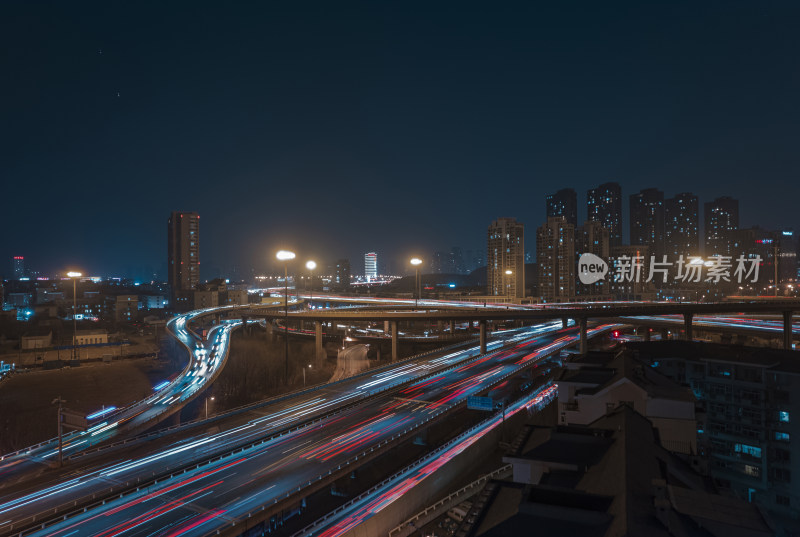 晚高峰天津立交桥车流街道交通夜景航拍