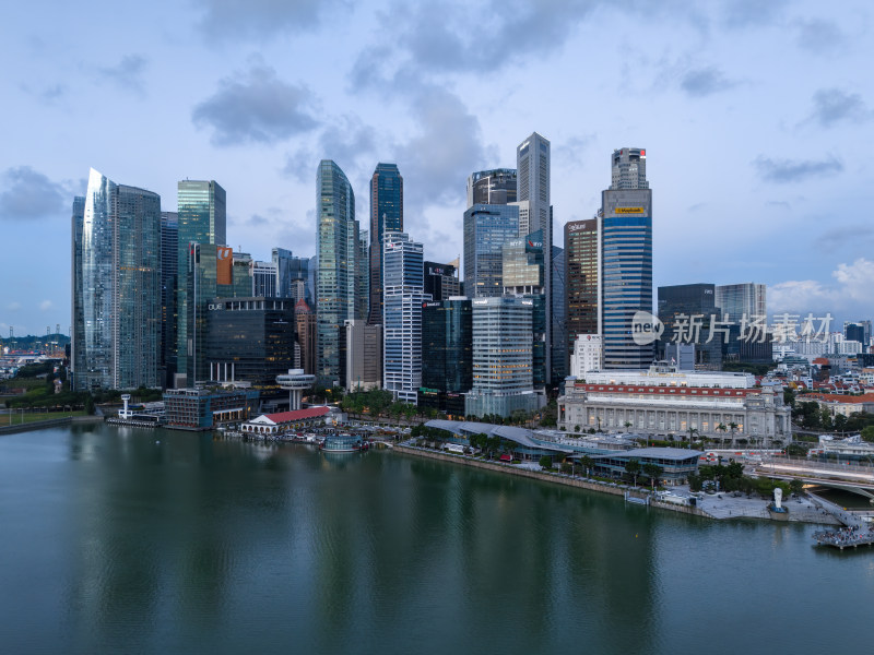 新加坡滨海湾金沙海滨奥林匹克蓝调夜景航拍