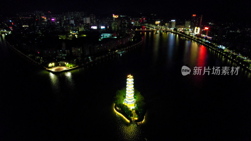 广东韶关通天塔夜景灯光航拍图