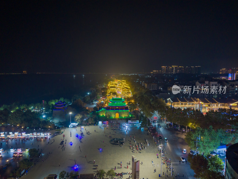 湖南岳阳巴陵广场夜景航拍