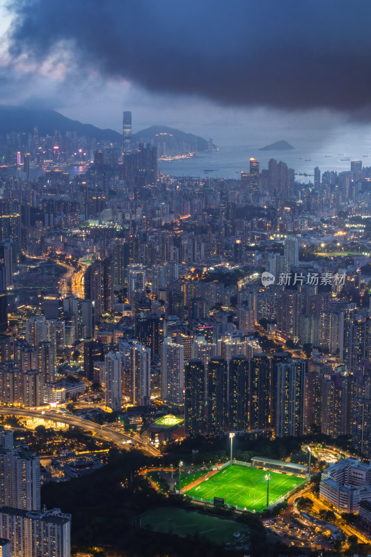 香港维多利亚港CBD中环夜景日出高空航拍