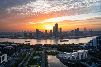 航拍上海滨江两岸城市CBD建筑群夜景