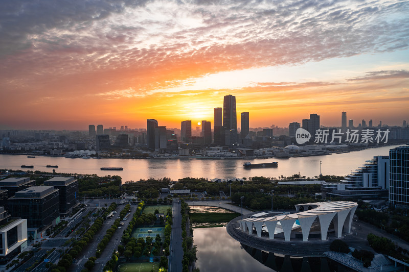 航拍上海滨江两岸城市CBD建筑群夜景