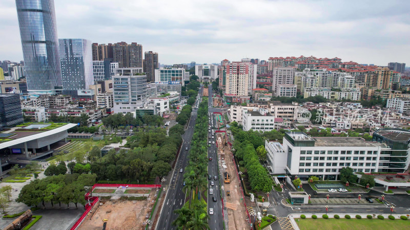 广东中山城市交通航拍图