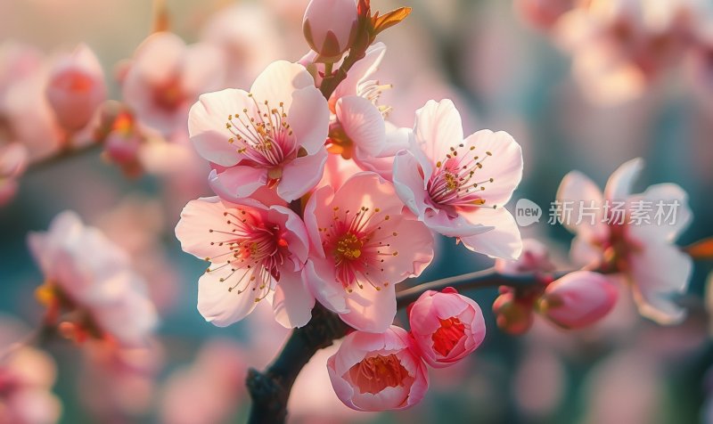 春日桃花盛开浪漫花朵清新花海背景