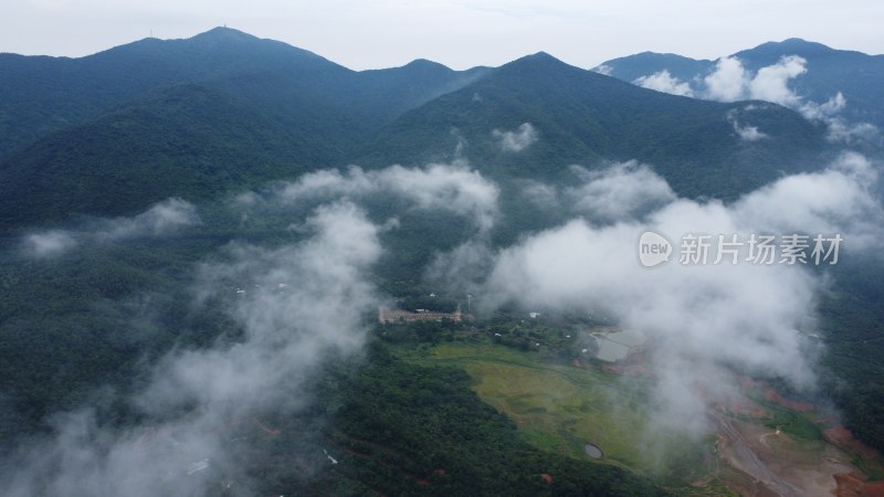 广东东莞：雨后山上云雾缭绕