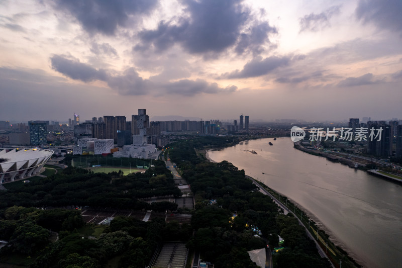 广东佛山城市晚霞东平大桥航拍摄影图