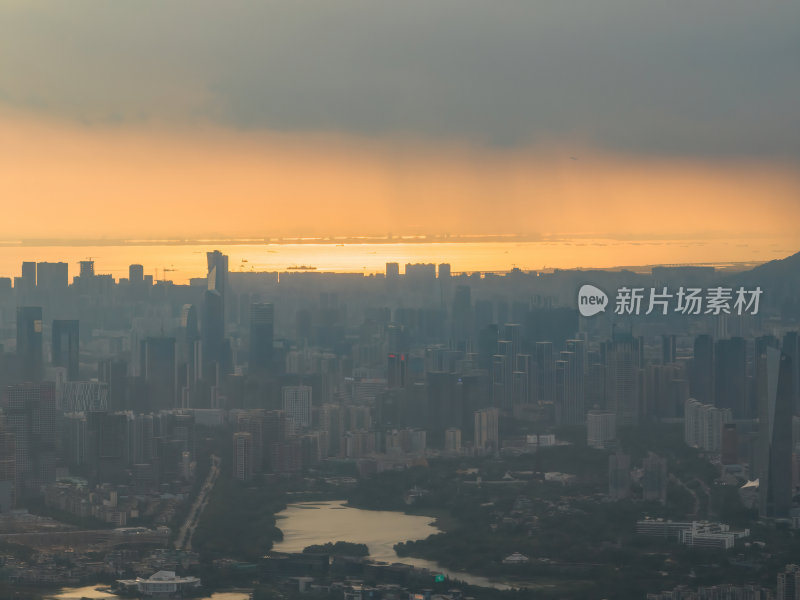 广东大湾区深圳前海湾涂滩日落城市夜景航拍