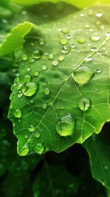 雨后绿叶水珠微距叶片露珠自然背景