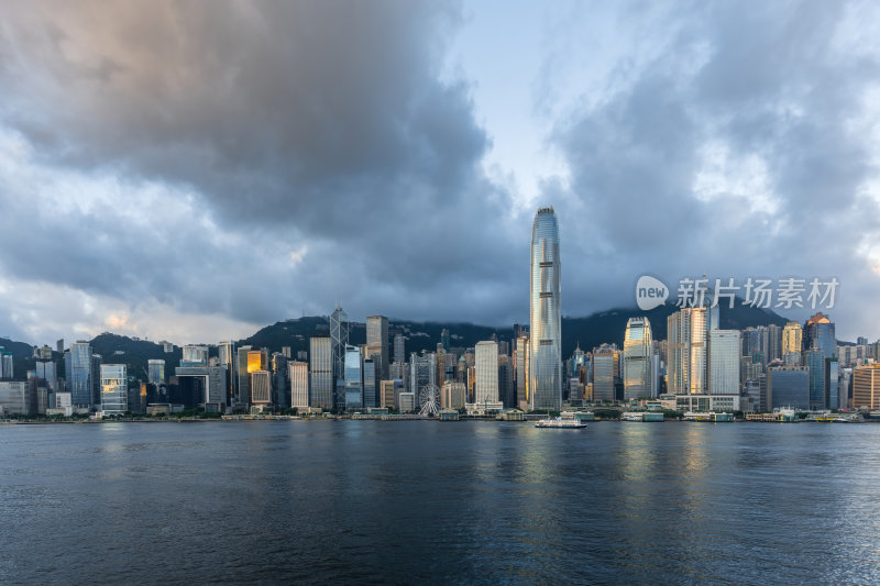 香港维多利亚港CBD中环日出夜景繁华都市