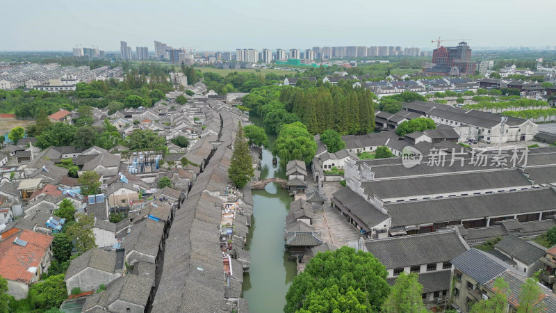 航拍浙江桐乡乌镇东栅景区