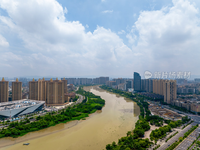 航拍夏季白天广东揭阳城市风光