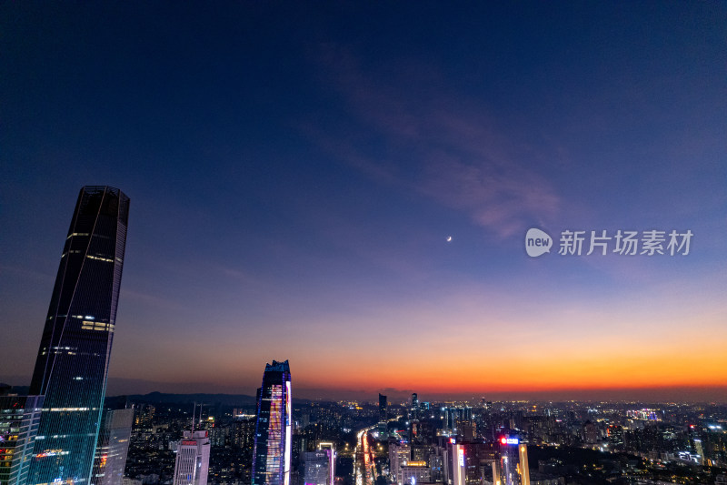 东莞晚霞城市夜景灯光航拍摄影图