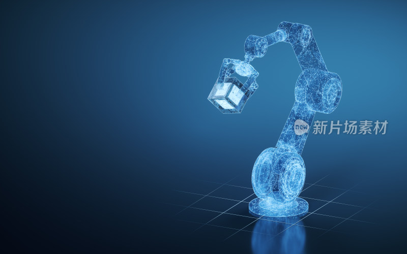 蓝色科技线条机械臂 3D渲染
