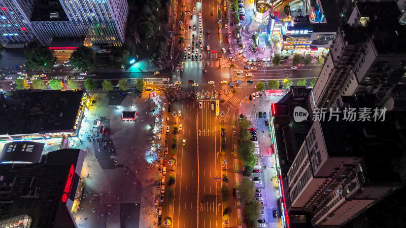 城市十字交叉路口夜景交通内江航拍图