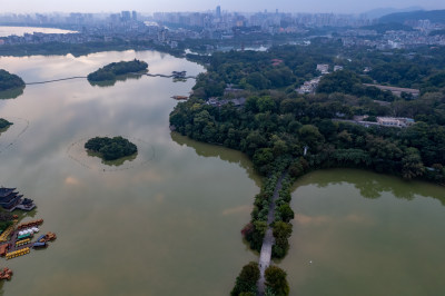 广东惠州西湖景区清晨航拍摄影图