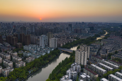 杭州拱墅区武林门大运河夜景航拍