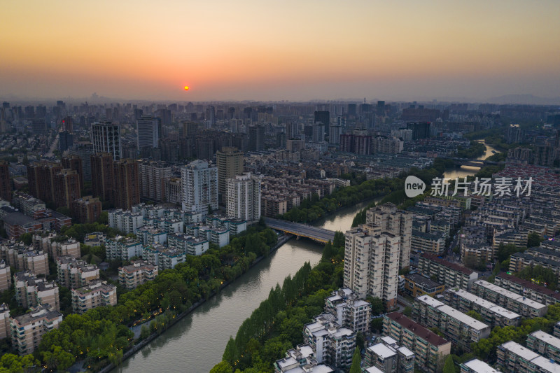 杭州拱墅区武林门大运河夜景航拍