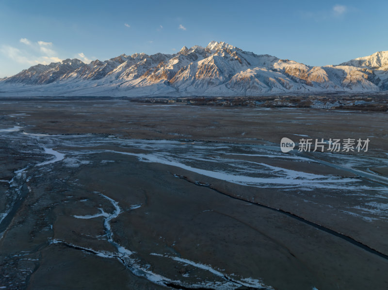 新疆喀什塔县帕米尔高原塔合曼湿地河道航拍