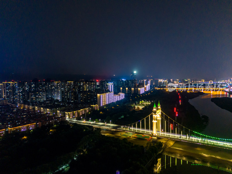 宝鸡渭河同盟大桥夜景航拍图