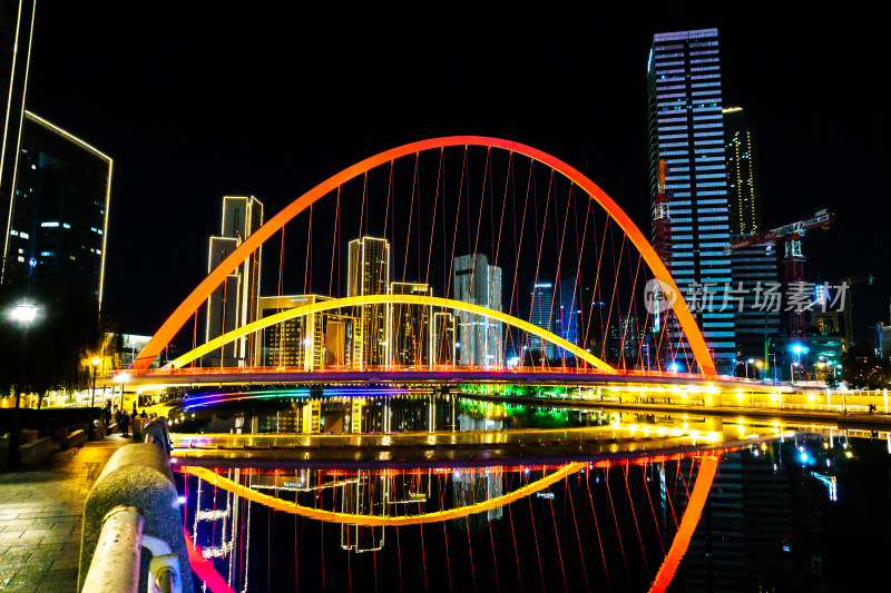 天津市津湾广场海河边大沽桥夜景