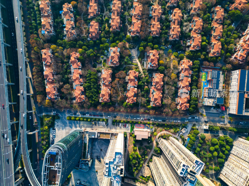 湖南长沙城市小区住宅别墅航拍摄影图