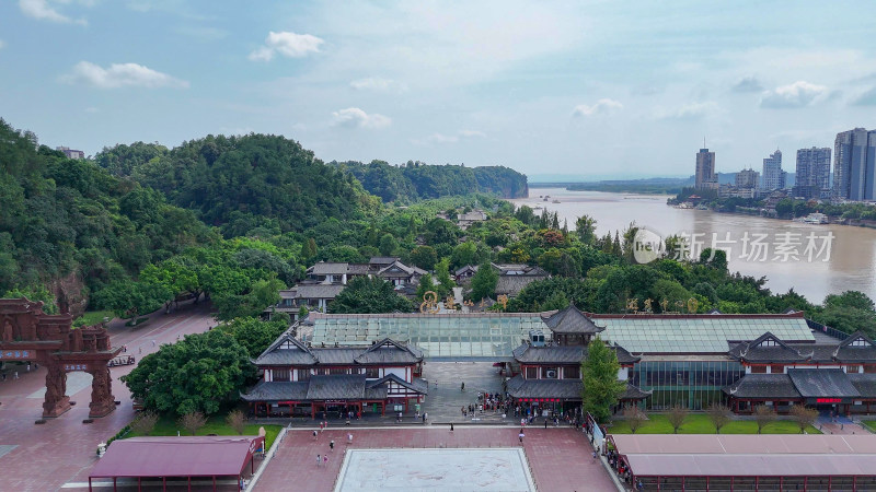 航拍四川乐山大佛游客中心