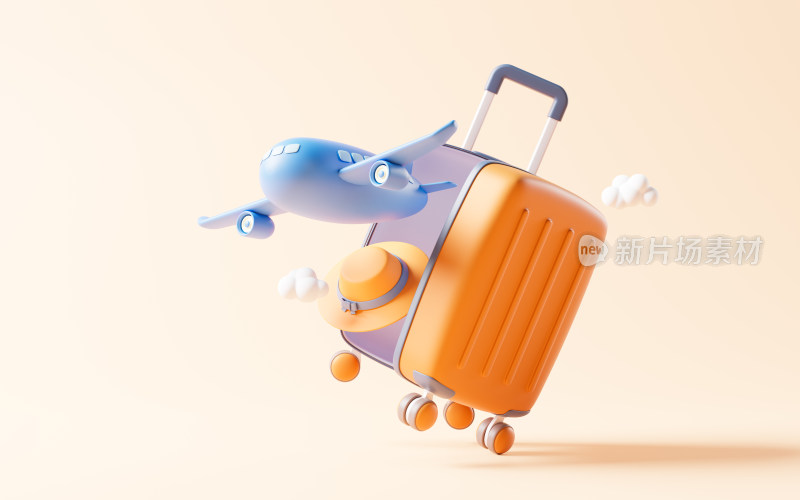 卡通行李箱与旅行主题3D渲染