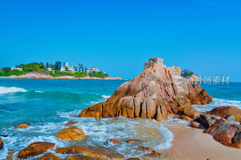 香港石澳旅游区滨海海景沙滩礁石海浪风景