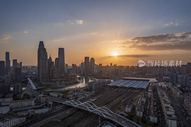 天津海河津湾CBD金融中心城市夜景航拍