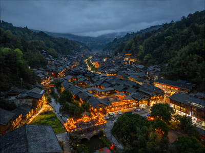 贵州黔东南州凯里市黎平县肇兴侗寨夜景风光