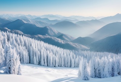 冬季森林白雪覆盖风景