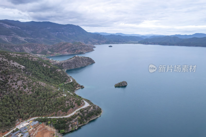 云南丽江泸沽湖摩梭族美景高空航拍