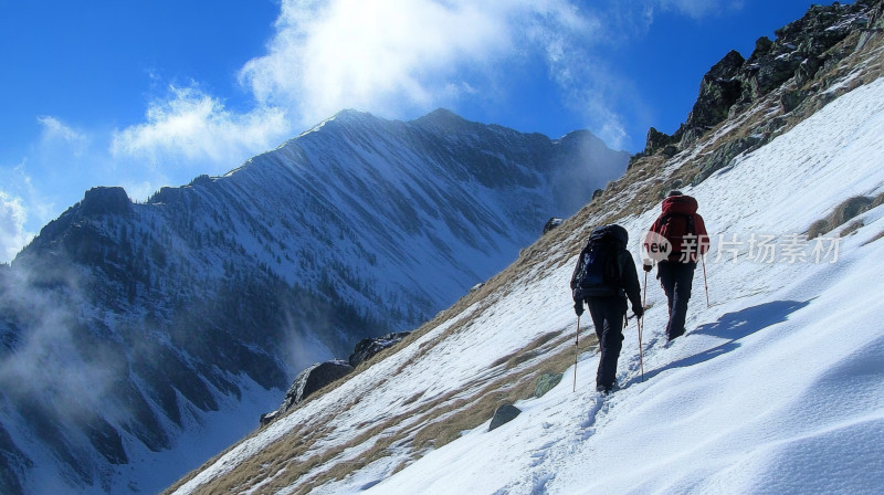 两个男人攀登雪山奋斗精神企业精神背景