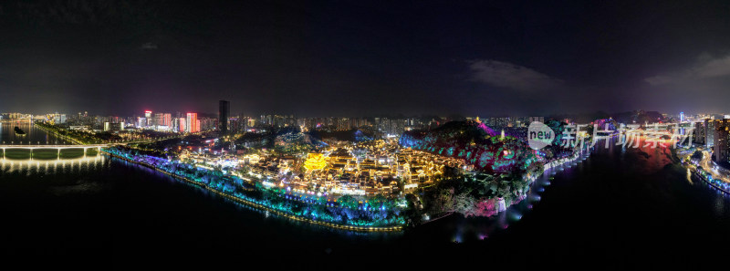 广西柳州城市夜景航拍全景图