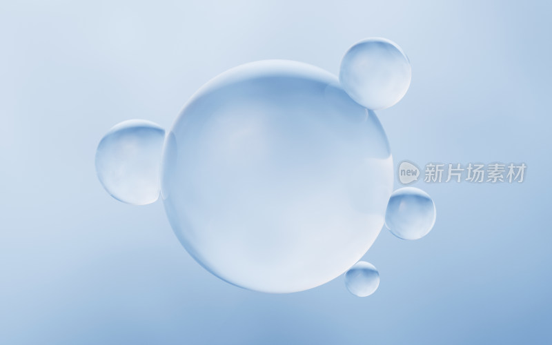 蓝色透明水珠球体3D渲染