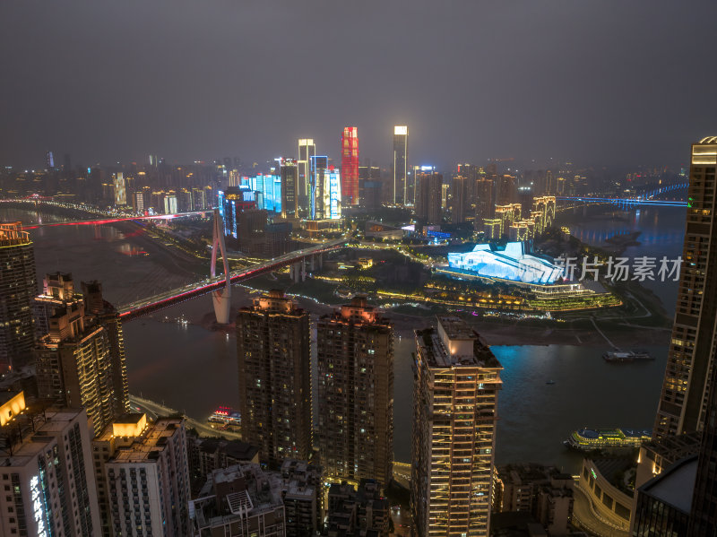 重庆朝天门来福士办公楼商场日落夜景航拍