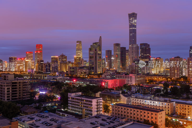 北京国贸CBD中央商务区夜景风光