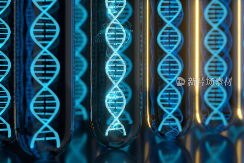 试管与试管内的DNA 三维渲染
