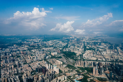 飞机航拍深圳市区城景