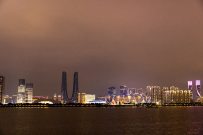 杭州亚运会 奥体中心 杭州之门灯夜景