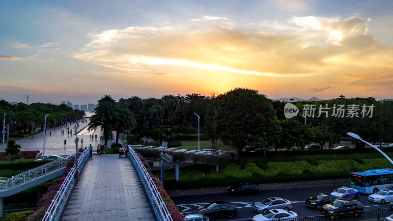 福建厦门鹭江日落晚霞夕阳航拍