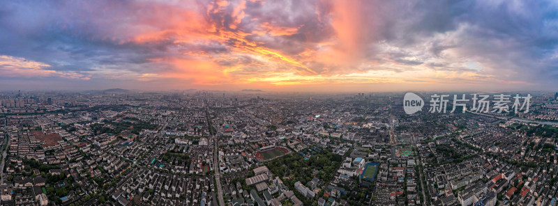 苏州城市晚霞夕阳航拍全景图