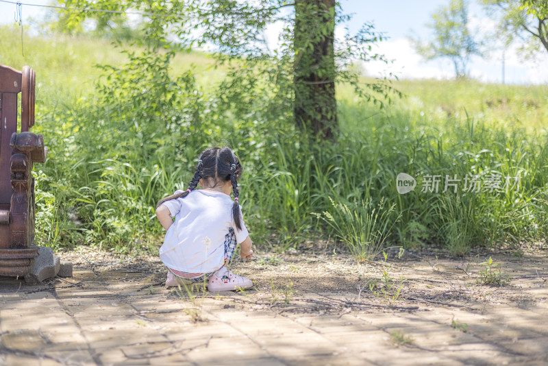 夏天树影下玩耍的儿童