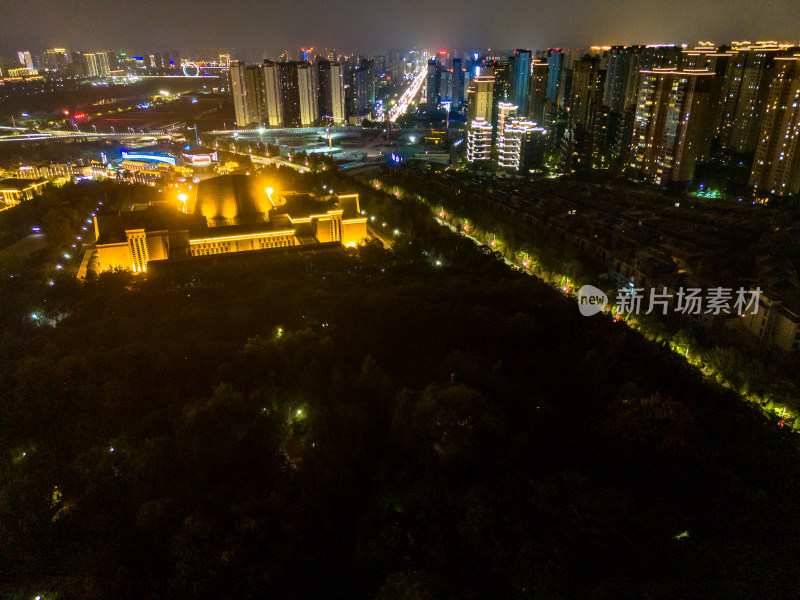 宝鸡夜景灯光中华石鼓园航拍图