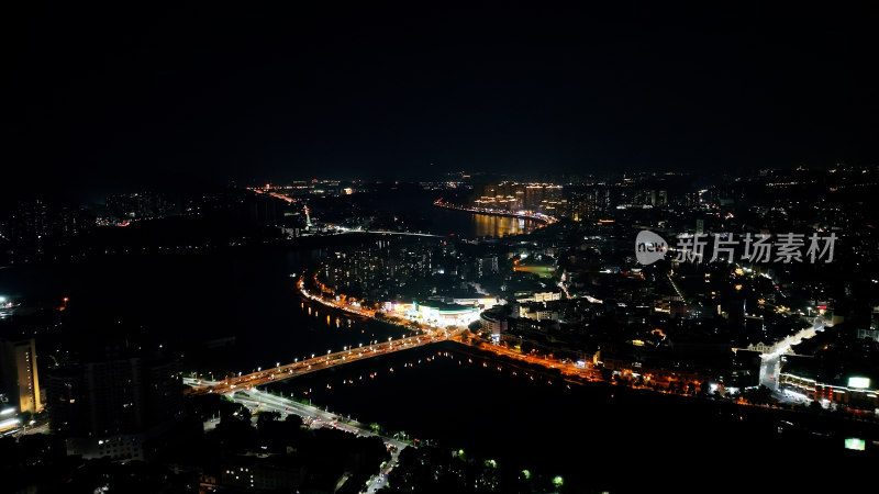 河源夜景航拍河源市夜晚城市建筑风光延时