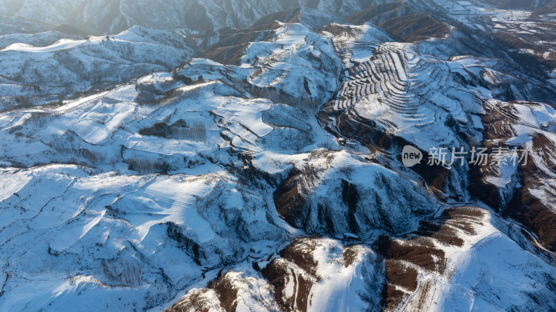 冬季雪后豫西丘陵山区自然风景航拍