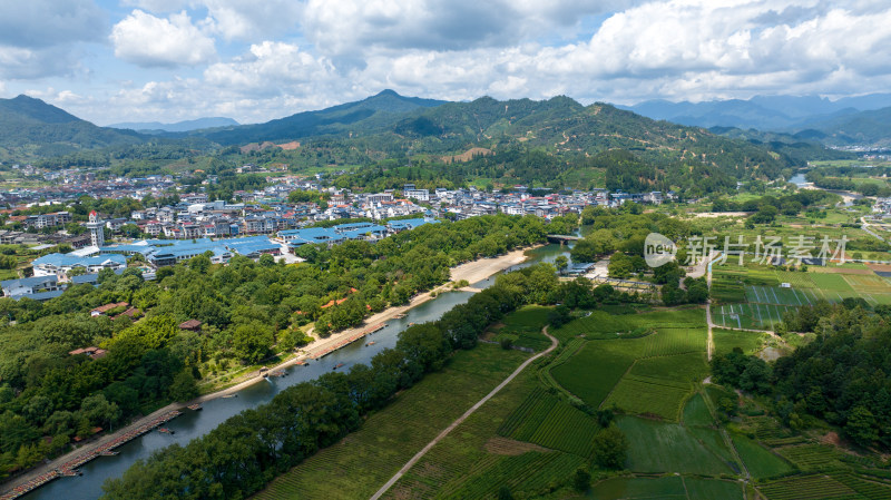 航拍武夷山绿色农田与茶园