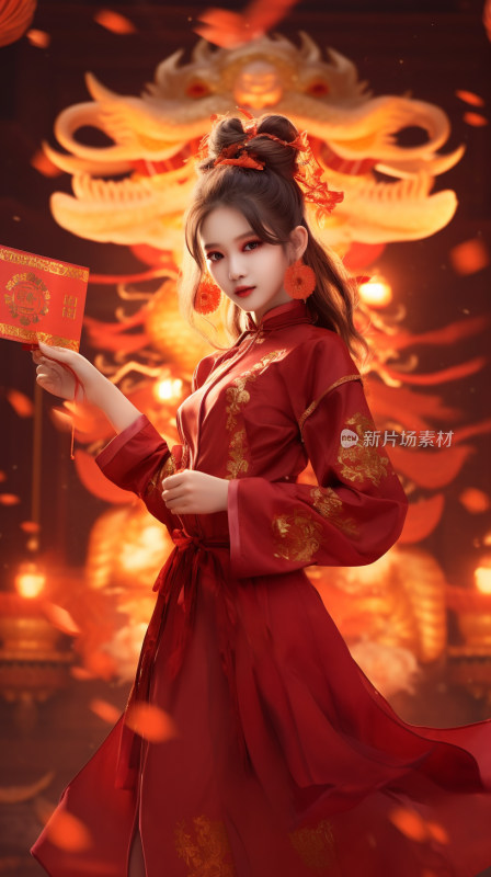 穿中国传统服装的美少女
